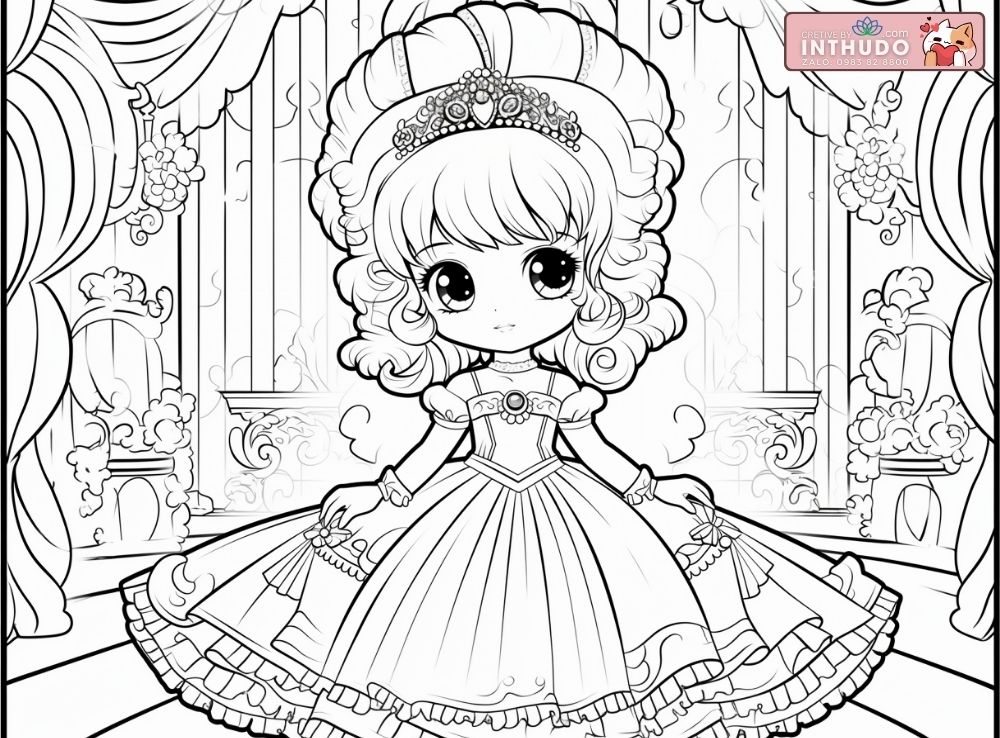 Tranh tô màu công chúa chibi dễ thương cực cute 3