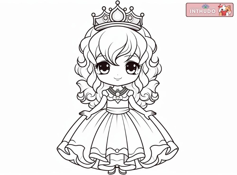 Hình công chúa chibi dễ thương cute đơn giản cho các bé tập tô màu 10