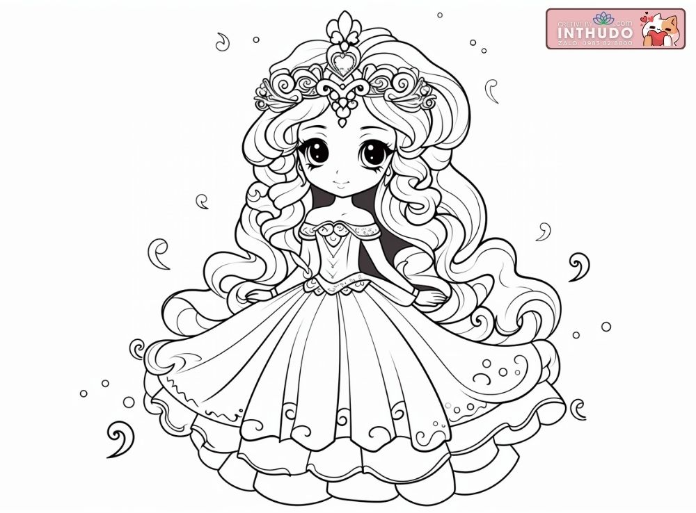 Hình công chúa chibi dễ thương cute đơn giản cho các bé tập tô màu 3
