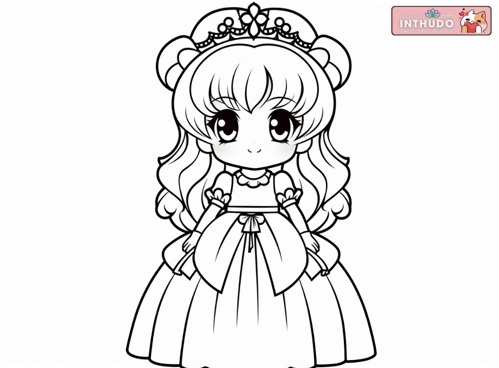 Hình công chúa chibi dễ thương cute đơn giản cho các bé tập tô màu 2