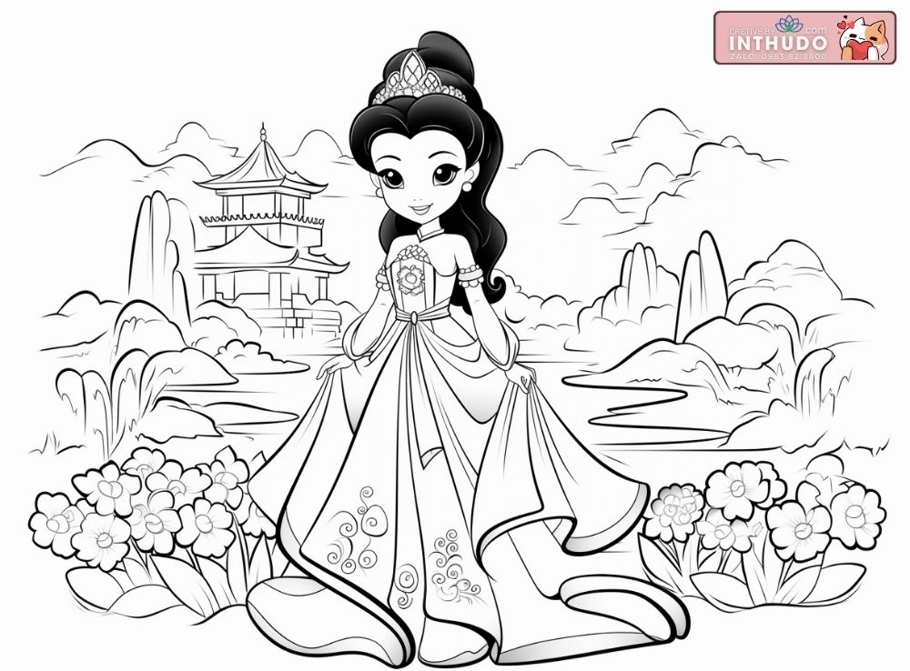 Tranh tô màu công chúa mặc cổ trang Trung Quốc 1