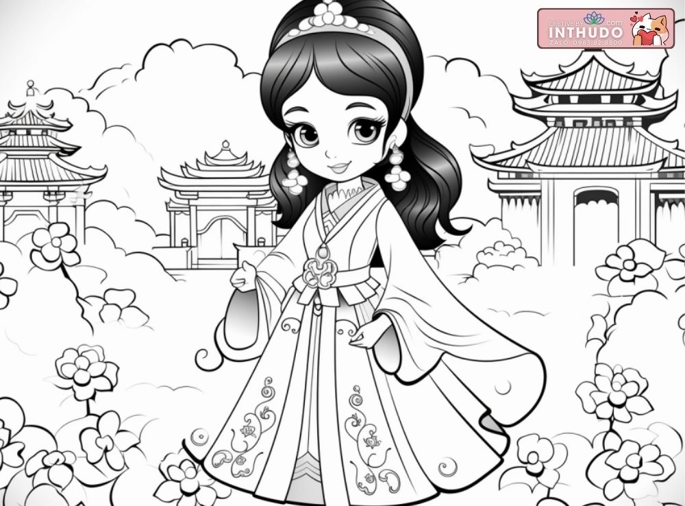 Tranh tô màu công chúa mặc cổ trang Trung Quốc 8