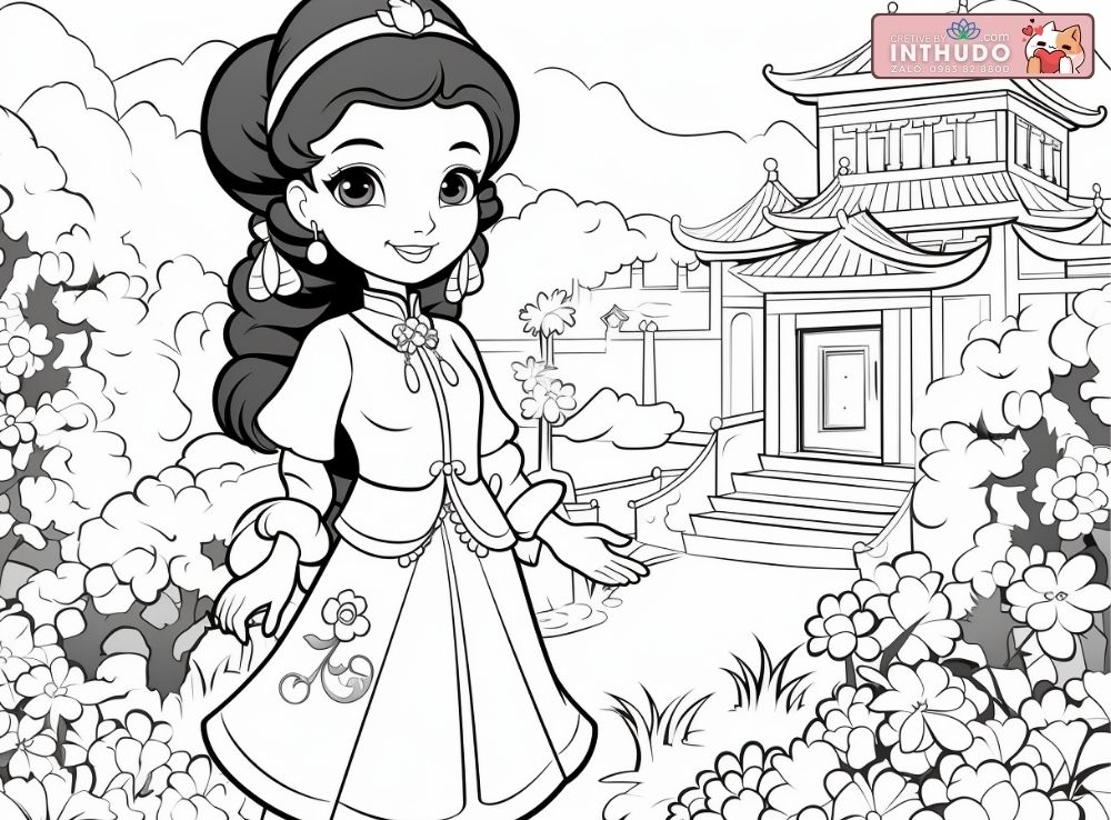 Tranh tô màu công chúa mặc cổ trang Trung Quốc 7