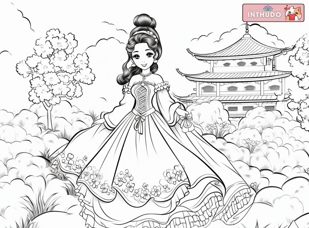 Tranh tô màu công chúa mặc cổ trang Trung Quốc 5