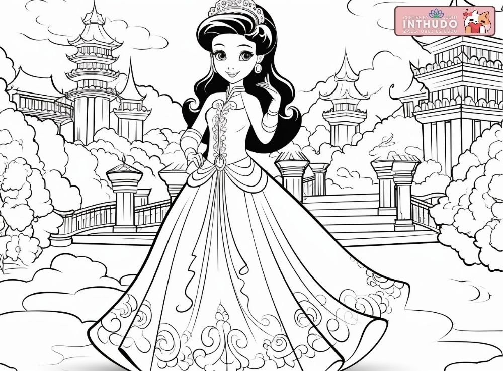 Tranh tô màu công chúa mặc cổ trang Trung Quốc 3
