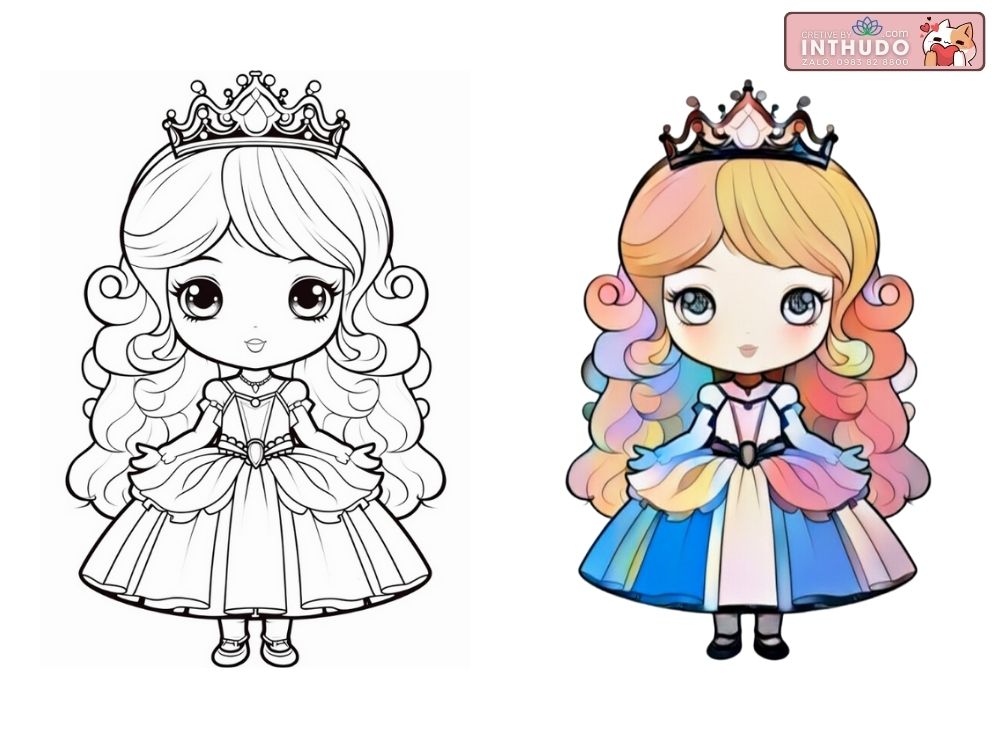 Tranh tô màu công chúa có mẫu sẵn cho các bé tập vẽ theo 7