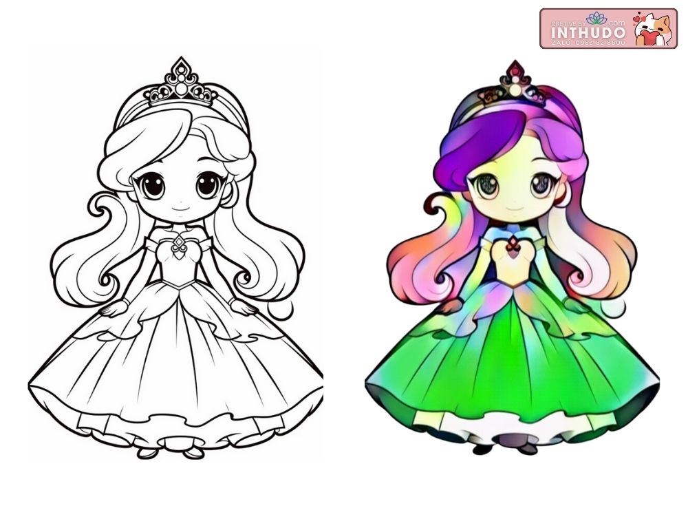 Tranh tô màu công chúa có mẫu sẵn cho các bé tập vẽ theo 3