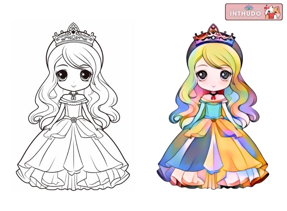 Tranh tô màu công chúa có mẫu sẵn cho các bé tập vẽ theo 2