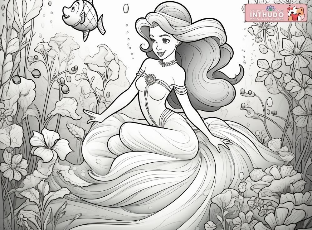 Tranh tô màu nàng tiên cá - Công chúa Ariel 7